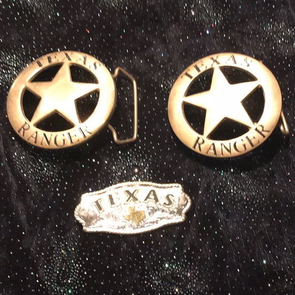 2 vintage TEXAS Ranger metal belt buckles & small Texas plaque - Picture 1 of 9
